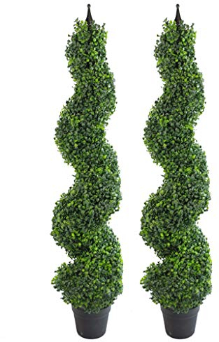 Leaf Künstlicher Buchsbaum-Turm, Spiralform, Metall, 120 cm hoch, 1 Paar