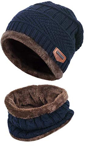 HIDARLING Kids Winter Hat Scarf Set - Warm Thermal Knitted Beanie Cap Snood Neck Warmer Outdoor Sports Soft Fleece Lining Elastic for Children Boys Girls Aged 5-10