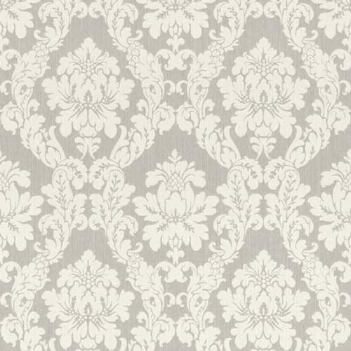 Casa Padrino Barock Textiltapete Weiß/Beige/Creme/Grau/Silber - 10,05 x 0,53 m - Stofftapete im Barockstil