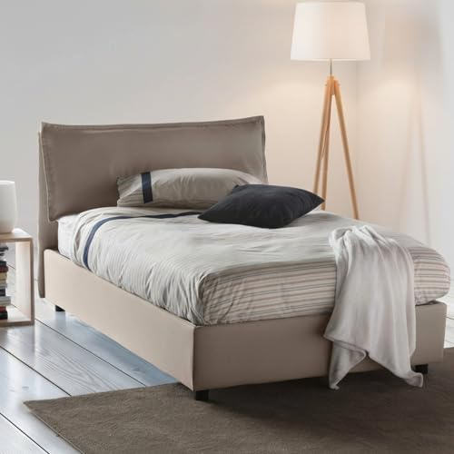 Talamo Italia - Doppelbett Desirée, Bettkasten mit Stoffbezug, 100 % Made in Italy, Öffnung vorne, inklusive Matratze 120 x 190 cm, taubengrau