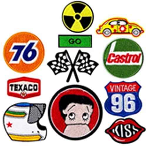 11 Pcs Race Team Patch, Auto Racing Patches Set - Motor Patches Checkered Flag Chequered auto car Racing Applique Jacket Vest Costume Embroidered Sewing Iron on Patch Embroidered Biker