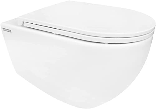 Alpenberger Wand WC Spülrandlos | Nano Beschichtung Keramik Toilette & Toilettendeckel mit Absenkautomatik | Hänge WC Set Kloschüssel | Toilettenschüssel Passend Geberit (9034)
