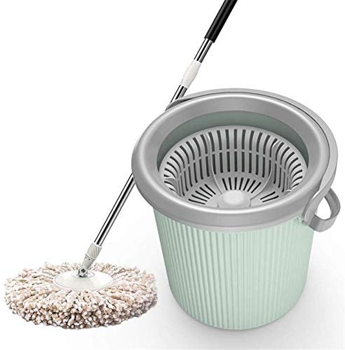 RONGJJ Mop And Bucket Set, Spin Mop Flat Squeeze Mop And Bucket, Dehydration Basket Removable And 6 Microfiber Dry Wet Cleaning Heads, Green
