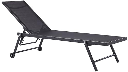 Beliani Sonnenliege Gartenliege mit Rollen Aluminium Mesh Schwarz Portofino