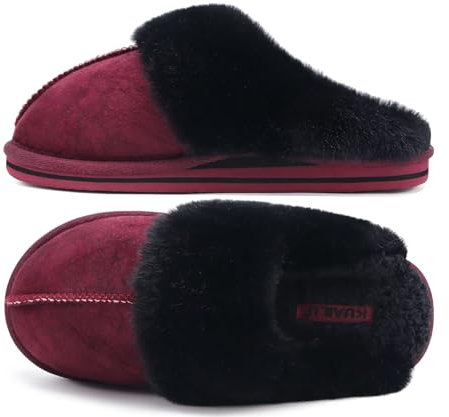 KuaiLu Hausschuhe Damen Flauschige Plüsch Lammfell Geschlossen Winter Warme Pantoffeln Frauen Kuschel Memory Fussbett Hause Slippers Rutschfest Feste Sohle Hüttenschuhe Indoor Outdoor. Rot 39