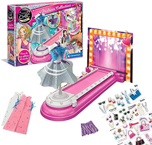Clementoni - Desfile de Moda- Fashion Collection, Juego para diseñar Ropa, con maniquí y recortables, a Partir de 7 años (18666)