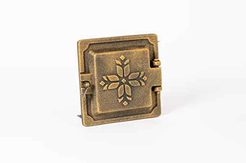 SEZAM Revisionstür für Öfen aus Gusseisen 14,6 x 4,5 x 14,6 cm, Kamintür - Klappe - Räumungstür, für Backöfen, Feueröfen & Kamine - altgoldfarben bemalt