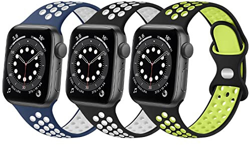 HDSF 3 Pack Correas Compatible con Apple Watch 38mm 40mm 41mm 42mm 44mm 45mm,Coloridos Correa de Silicona Suave Pulseras de Repuesto para iWatch Series 7 6 5 4 3 2 1 SE(42mm/44mm/45mm,3 Pack A)