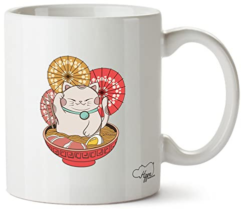 Hippowarehouse Japanese Style The Lucky Cat Maneki-Neko Printed Mug Various Colour Options Ceramic Cup Kitchenware 10oz
