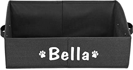 PET ARTIST Personalized Collapsible Dog Storage Basket,Dog Toy Box Bin Large for Chew Toys,Clothes,Black