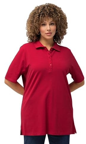 Ulla Popken Womenswear Plus Size Curvy Pique Polo Shirt Poppy 42+ 637297575-42+