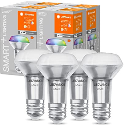 LEDVANCE Smarte LED R63 Spotlampe mit Wifi Technologie, E27, RGB-Farben & Lichtfarbe änderbar, Reflektorlampe als Ersatz für herkömmliche 60W-Glühbirnen, steuerbar mit Alexa, Google & App, 4er-Pack