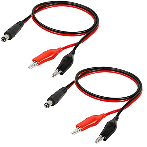 QIANRENON 5,5mm x 2,1mm auf Batterie Clip Kabel Adapter 12V DC 5,5 * 2,1mm Stecker auf Alligator Clip Netzkabel, DC5521 Messleitungen, 50cm/19.6in, 2 Stück
