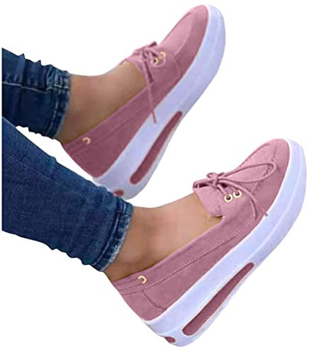 Minetom Printemps Baskets Femme Chaussures De Sport Course Running Respirantes Confortable Léger Toile Chaussures Compensées Formateurs Chaussures A Rose 43 EU