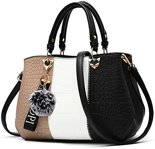 VARLIVOO Damen Handtasche Schultertasche Frauen Umhängetasche Taschen Wasserdicht Krokodilmuster PU Leder Henkeltaschen Schwarz A