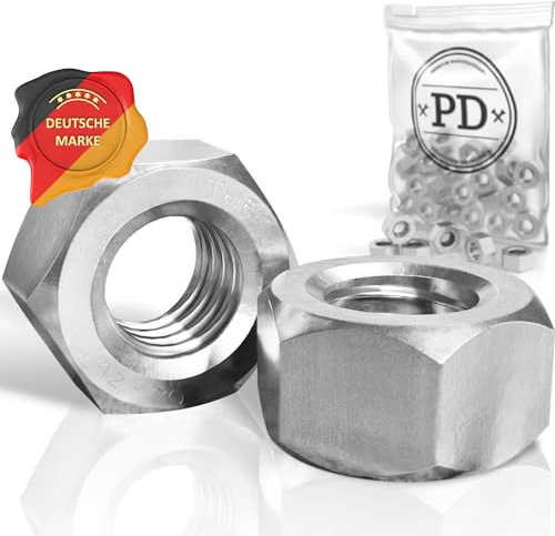 PD® Muttern M14 - Hochwertige A2 V2A Edelstahl Sechskantmuttern | 50 Stück | Rostfreie Hex Nut Muttern für Schrauben, Gewindebolzen & Gewindestangen | Genormt Nach DIN 934 / ISO 4032, für Innen & Außen