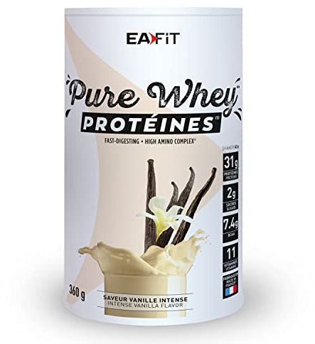 WHEY PROTEIN - Vanille - EAFIT - Marque Française N°1 en Nutrition Sportive - 31g de Proteine Whey - BCAA - Shaker Proteine - Pre Workout, Musculation - Protéines Whey - 360 g