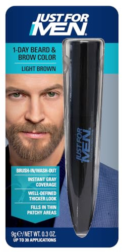 Just for Men 1-Day Beard & Brow Farbe, temporäre Farbe für Beard und Eyebrows, für einen vollen, gut verfeinerten Look, bis zu 30 Anwendungen, Hellbraun