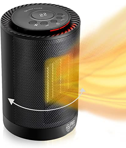 TZS First Austria Heizlüfter energiesparend | Kleiner & leiser Heizstrahler mit Keramik Heizelement | Heizgerät mit Oszillation | Elektroheizung 600-1200 Watt, Timer, Thermostat, Umkippschutz, schwarz
