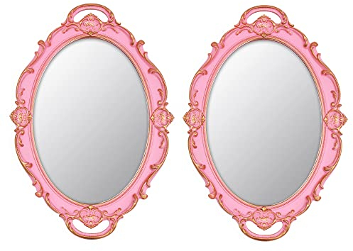 YCHMIR Lot de 2 petits miroirs muraux vintage à suspendre - Ovale - Rose - 36,8 x 25,4 cm