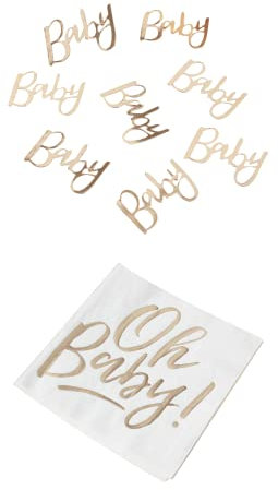 Babyparty Tischdeko Set, mehrteilig, Babydeko mit Konfetti, Servietten, Teller, Ballons, Cake Topper Tortendeko Partydeko (XS)