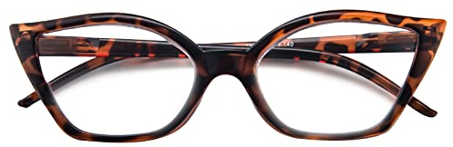 Kodilin Occhiali da Lettura Donna 2.0 Anti Luce Blu Cat Eye Occhiali per PC con Cerniera a Molla, Tartaruga