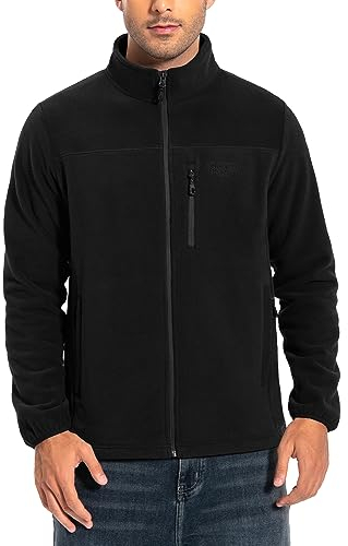 Pioneer Camp Giacca in pile da uomo Full Zip Outdoor leggera, antivento, con chiusura lampo, Nero , L