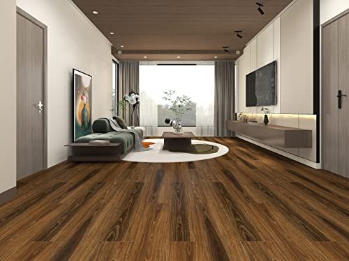 SPC PVC Bodenbelag, vinylboden in Holzoptik Klick-System, rutschfest vinyl laminat, schwer entflammbar bodenbeläge, MAßE: 22,8 x 112 x 0,5mm, 1 Paket = 2,55 m²/10 Fliesen (Eiche - Rotbraun)