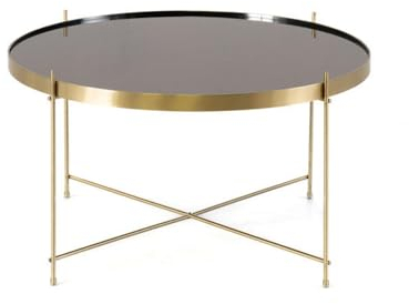 MONDO VIRO Marissa Couchtisch aus gehärtetem Glas und Beinen aus Metall (groß, Gold)