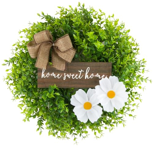 BOFUNX Frühling Türkranz Künstliche Blumenkranz Wandkranz Blumen Grün Girlande Haustür Deko Kranz Frühlingskranz Türkranz für Frühling Haustür Zaun Fenster Draußen Drinnen Deko Homedeko