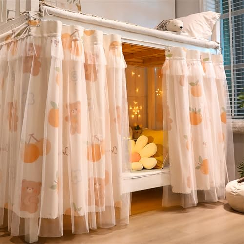Treer Bettvorhang Hochbett Etagenbett, Blackout Vorhänge Staubdicht Betthimmel Hochbett Etagenbett Kinder Bettzelt Schlafsaal Bettvorhänge für Studentenwohnmein (1.15x2M,Orange Zitrusfrucht)
