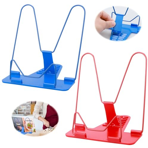 Kigniote 2 Stück Buchhalter Leseständer Kinder Buch Halterung 7 Winkel Verstellbar Buchständer Kinder Tragbar Kochbuchhalter Buchstütze Kinder für Lesen Küche Bibliothek und Büro(Rot und Blau)