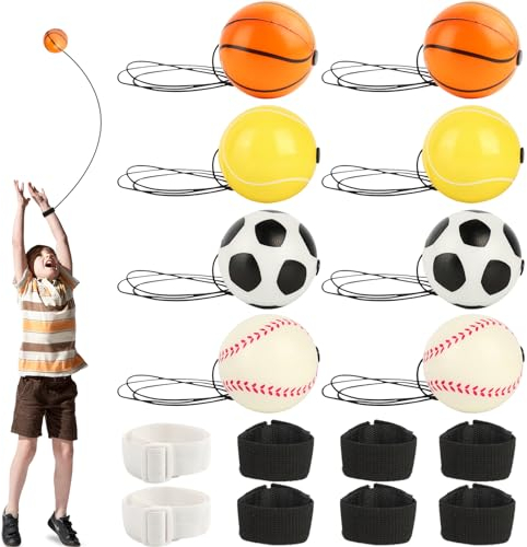 jwogngls 8 stück Ball mit Schnur Kinder, ø 6cm Super High Bouncing Lightweight Springball mit Schnur, Handgelenk Ball An Schnur für Kinder Erwachsen Fußball Basketball Softball Baseball