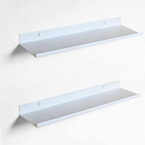 YUET Lot de 2 Étagères Murales, 30CM Étagère Flottante, Étagère de Douche Murale, Étagère de Rangement Murale pour Salle de Bain Chambre Salon Cuisine Bureau, Blanc