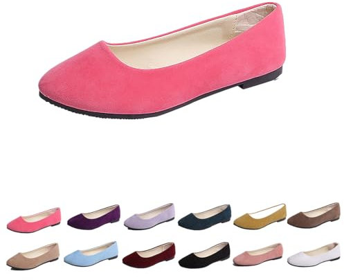 Women's Ballet Flats Simple Casual Flat Shoes Solid Color Pumps Ladies Dolly Ballet Ballerina Work Smart Office Formal Comfort Round Toe Slip On Flats Shoes(Hot Pink,5.5)