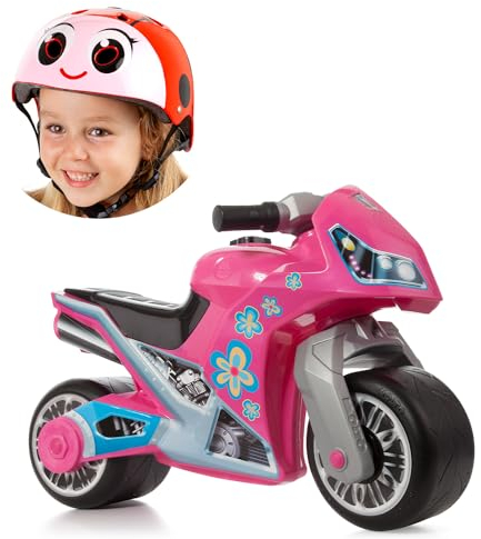 MOLTO Laufmotorrad Cross Rosa + Marienkäferhelm | Motorrad Laufen für alle Arten von Gelände | Sicheres und Robustes Spielzeug | fördert die gesunde Entwicklung von Jungen und Mädchen | ab 18 Monaten