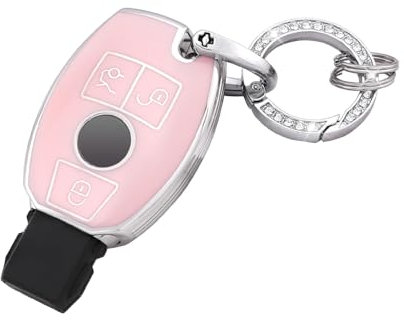 VDARK Pink Schlüsselanhänger Hülle für Mercedes Benz E Klasse GLC GLE GLS SLK CL Klasse Mädchen Frauen 3 Tasten Smart Key Gehäuse TPU Schlüsselanhänger Schutz
