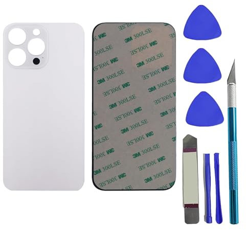 Peixiong 14ProMax /14 Pro MAX - Cubierta Trasera de Cristal de Repuesto para iPhone 14Pro MAX con Adhesivo preinstalado + Kit de Herramientas de reparación (Plateado)