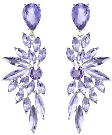 Clearine Damen Hochzeit Braut Brautjungfer Kristall Teardrop mehrere Marquise Cluster Bling Dangle Ohrringe Hell Lila Silber Ton