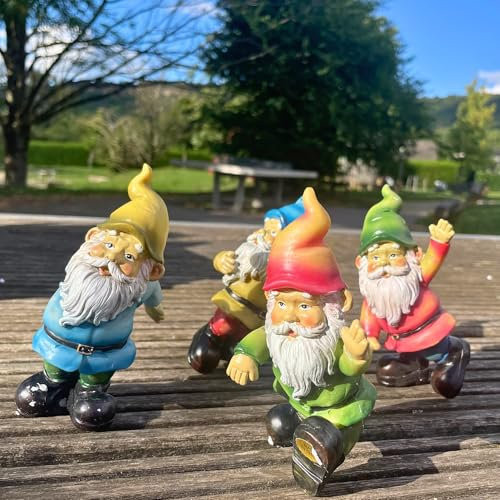 synxzen Fröhliche Gartenzwerge Blumentopf-Set - Bunte Blumentopfdekoration aus Polyresin, 4er-Pack