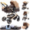 GLOKID Kinderwagen 3 in 1,Reisesysteme, Buggy mit Umkehrbarem Zwei-Wege-Schub,Babywanne Buggy&Sportsitz,Voll-Gummireifen,Mit Einem Klick Zusammenklappbarer,Zubehör,Tragbarer (LQL H530 Khaki)