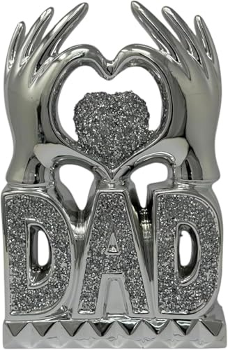 Crushed Diamond Crystal Mum/Dad Heart Hand Ornament, 31 cm, Silver, Home Decor Gift (Silver, Dad)