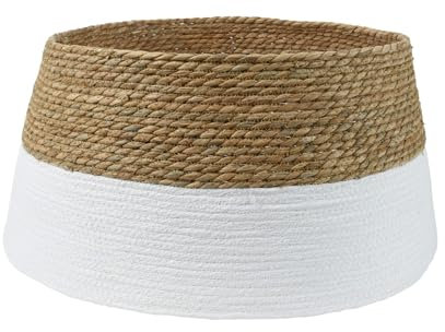 Rebecca Mobili Copri Base Albero di Natale, Collare ad Anello per Abete, Alga Marina, Bianco Marrone, per Albero Alto fino a 240 cm, Deco Natale - Misure: H 28 x Ø 70 cm - Art. HA2077