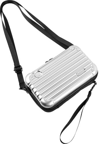 ANNASAMDO Mini Koffer Umhängetasche, Kleiner Koffertasche Handtasche Innentaschen Kosmetiktasche Hardcase mit Schultergurt Reißverschluss für Reisen, Einkaufen, Kosmetik (Silber)