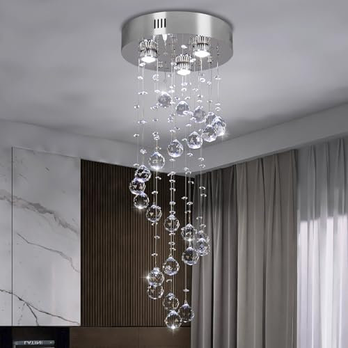 FRIXCHUR Lampadario a spirale cristallo 35,4 moderna goccia a filo a filo a sospensione per soffitti alti 3 luci k9 lampadari a sfera di cristallo per sala da pranzo cucina hallay