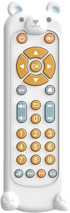 ycezw TV Remote Toy for Babies - Toddler Realistic Controller with Silicone Animal Shaped Teether Cover | 3 Languages Sensory Babies Toy with Sounds for Christmas, Halloween, New Year