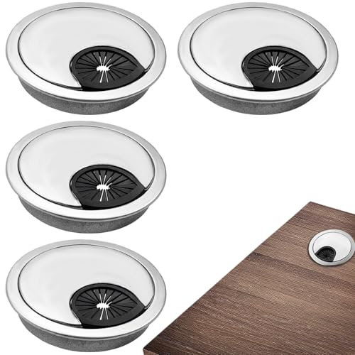 4 Pack 60mm Desk Cable Grommet, Plastic Round Desk Table Grommet Outlet Cord Grommet Computer Desk Cable Hole Cover Detachable Desk Surface Port Hole Covers Desk Cable Tidy Grommet Management Hole