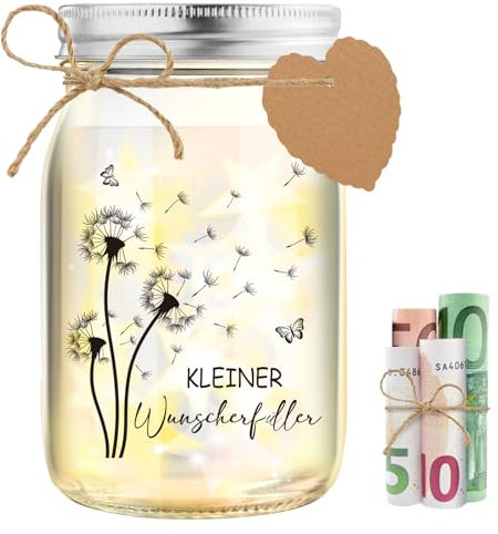 HSDSH LED Flaschenlicht Pusteblume, kleine Wunscherfüller Geldgeschenke Verpackung, Glück verschenken zum Geburtstag Reisen Hochzeit Jugendweihe Konfirmation Taufe, Geschenkidee für Frauen Freundin