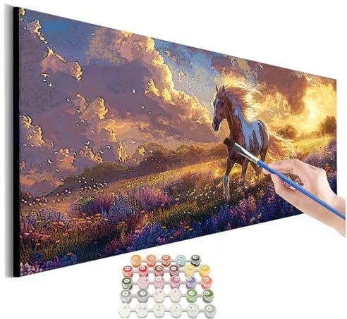 Peinture Numero Adulte Cheval Peinture Par NuméRos Grand Format Fleur Loisirs CréAtifs Adultes Enfant DIY NuméRo D'Art Complet Kit DéButants ,Cadeau GarçOns Filles 3+ Ans, Sans Cadre 80x160cm M-693