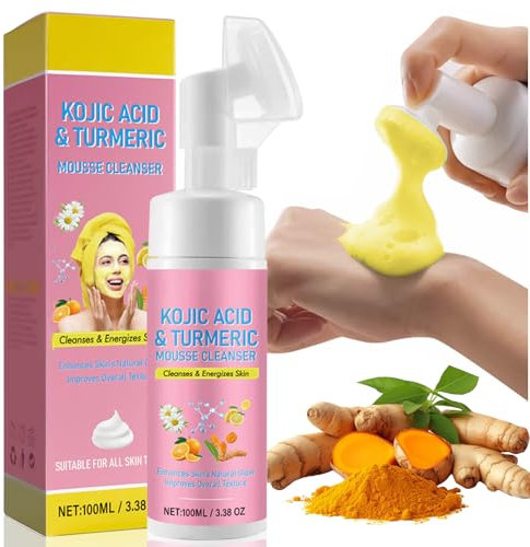 Limpiador Facial Ácido Kójico Cúrcuma, Mousse Exfoliante Limpiador, Limpieza Profunda de Los Poros, Combate El Acné, Equilibra la Grasa y Agua de la Piel